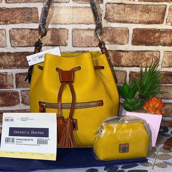 Dooney & Bourke Handbags - Dooney & Bourke Mustard Yellow Leather Shoulder Bag bucket & Kisslock set